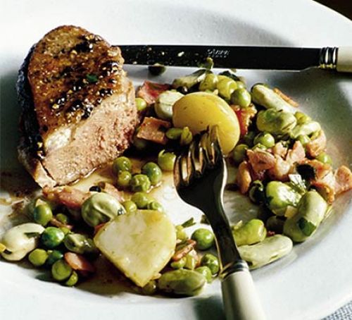 Duck with summer peas