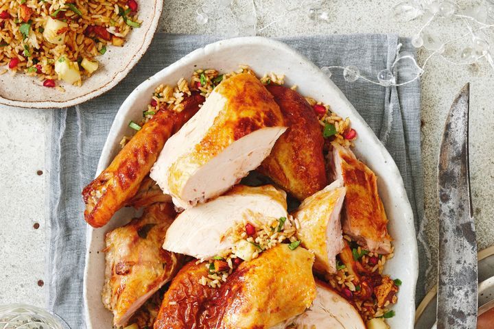 coconut glazed turkey with spiced pineapple rice